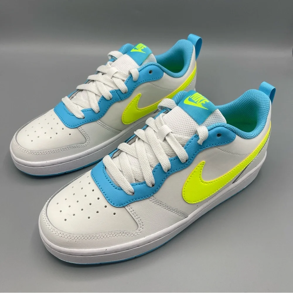 Nike Court Borough Low 2 GS /5Y 'White Baltic Blue Volt' Women's Size 6.5 - Picture 9 of 14
